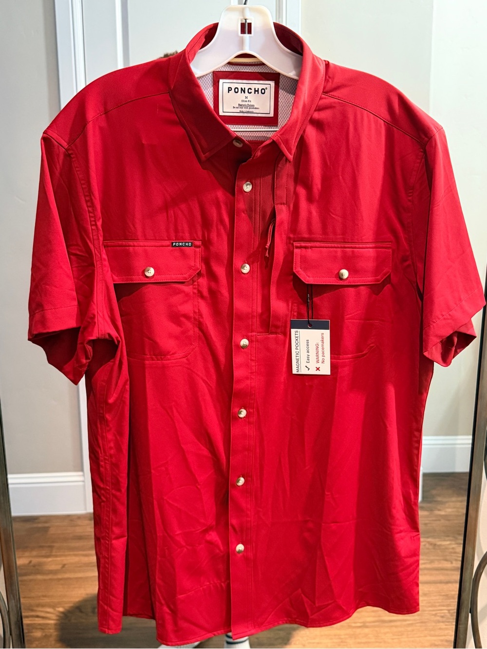 PONCHO “The Original” Flea Flicker Crimson Shirt - Size Medium Slim Fit